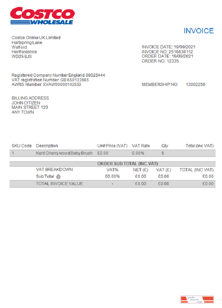 USA Costco invoice PSD template
